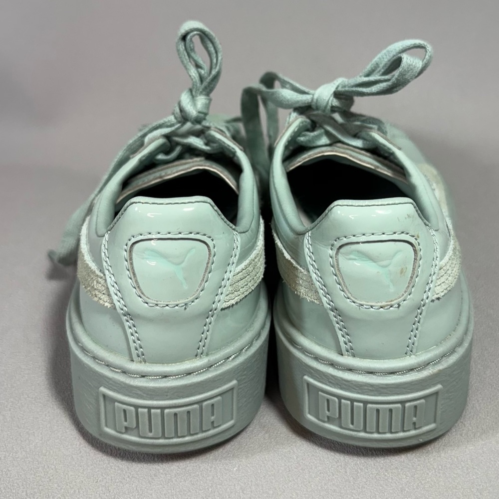 Puma Basket Mint Green Patent Leather Platform Sneakers - Picture 5 of 9